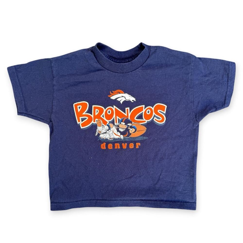 Kids Vintage NFL Denver Broncos T-Shirt Size 6/7 Navy Orange Cotton Graphic Tee